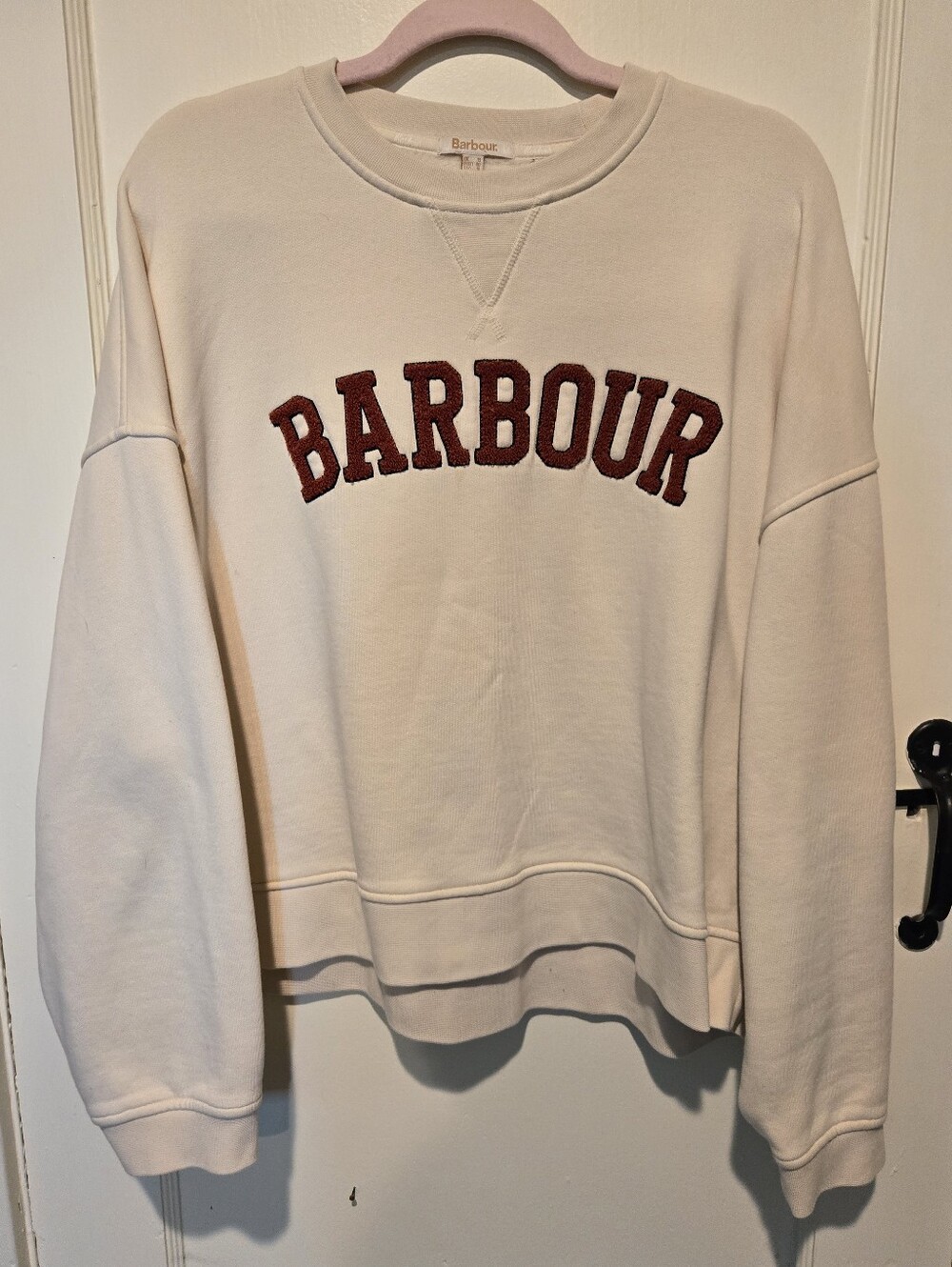 Barbour Silverdale Overlayer Cream Sweatshirt with Red Logo 100% Cotton Size 10
